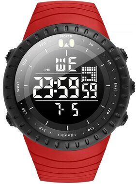 Men's Red Analog Quartz Sports Outdoor Waterproof Military LED Digital Watch
